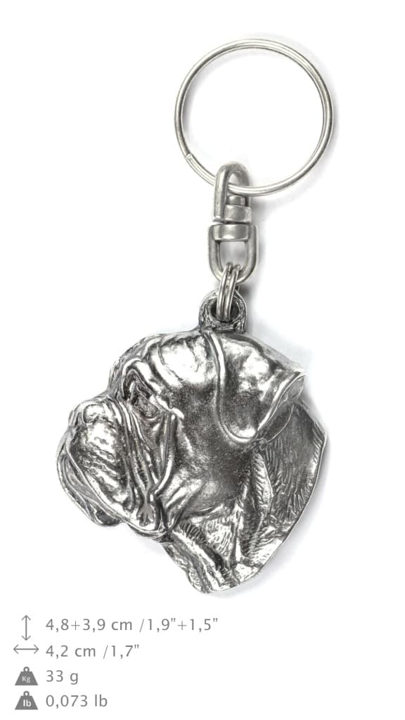 Bullmastiff, Bulmastiff - silverpläterad nyckelring med hund, handväska dekoration, ryggsäckshänge från Art-Dog