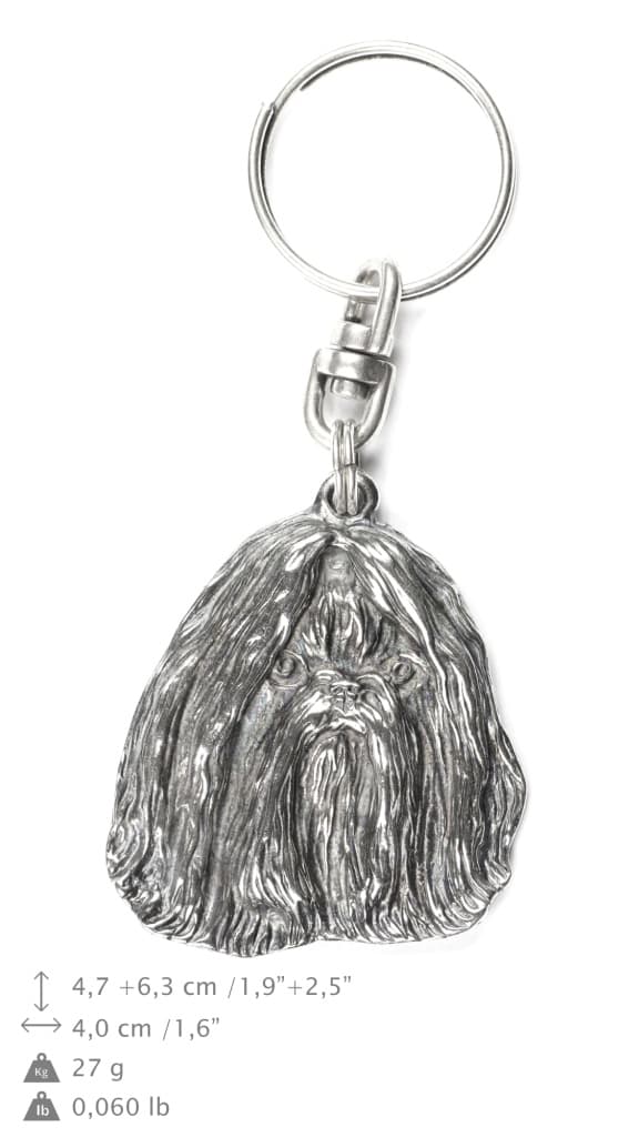 Shih Tzu, Shi tsu, Shi-Tzu, Szi-cu, Szitzu I - hopeoitu avaimenperä koiralla, käsilaukkukoriste, reppuriipus Art-Dogilta