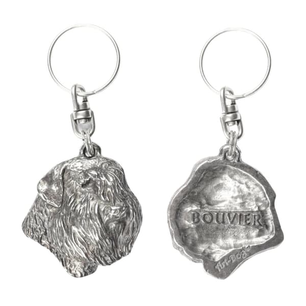 Bouvier des Flandres - silverpläterad hundnyckelring, handväska dekoration, ryggsäckshänge från Art-Dog
