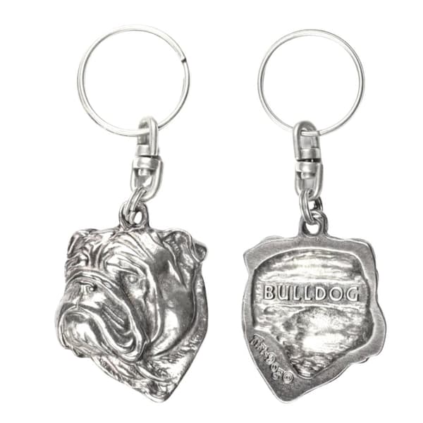 Engelsk bulldog, Bulldog II - silverpläterad hundnyckelring, handväska dekoration, ryggsäckshänge från Art-Dog
