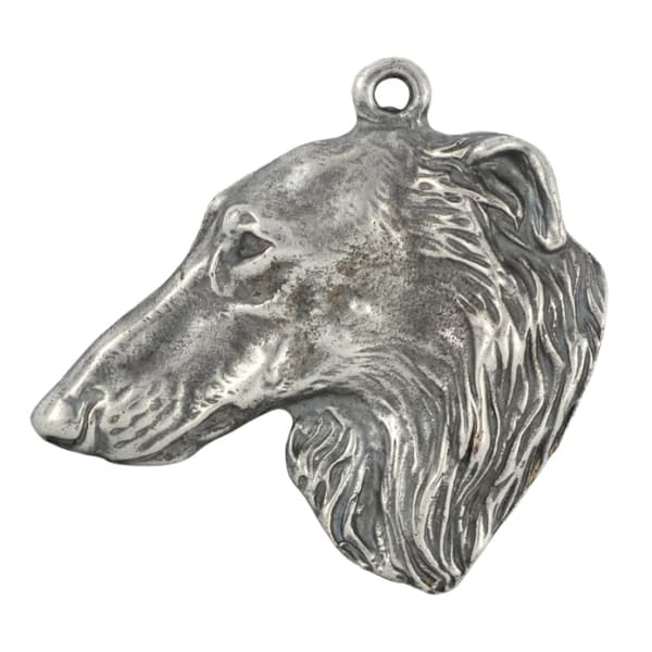 Ryska Borzoi, Borzoi, Barzoi - silverpläterad nyckelring med hund, handväska dekoration, ryggsäckshänge från Art-Dog