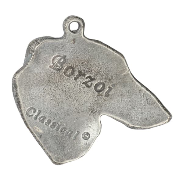 Ryska Borzoi, Borzoi, Barzoi - silverpläterad nyckelring med hund, handväska dekoration, ryggsäckshänge från Art-Dog