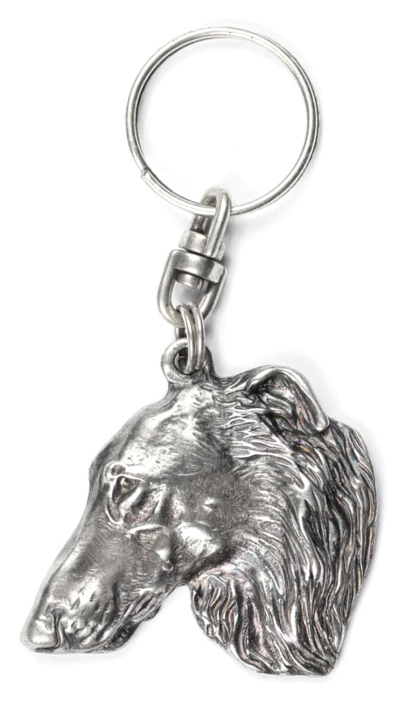 Ryska Borzoi, Borzoi, Barzoi - silverpläterad nyckelring med hund, handväska dekoration, ryggsäckshänge från Art-Dog