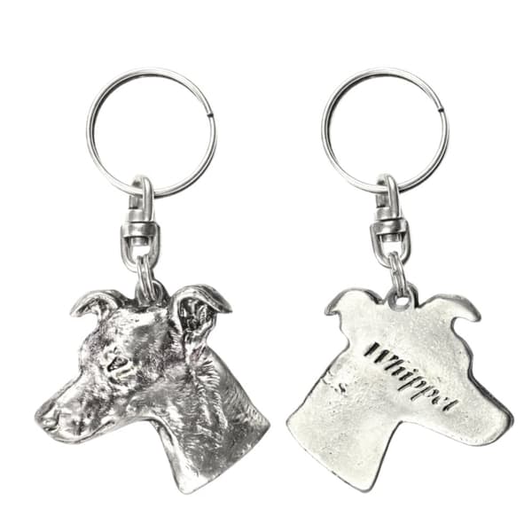 Whippet, engelsk vinthund - silverpläterad hundnyckelring, handväska dekoration, ryggsäckshänge från Art-Dog