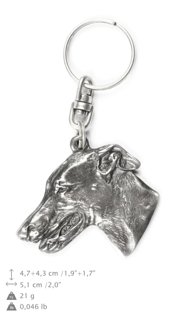 Greyhound, engelsk vinthund - silverpläterad hundnyckelring, handväska dekoration, ryggsäckshänge från Art-Dog