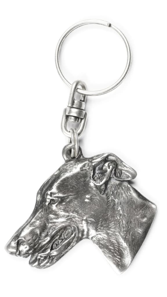 Greyhound, engelsk vinthund - silverpläterad hundnyckelring, handväska dekoration, ryggsäckshänge från Art-Dog