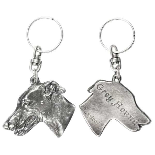 Greyhound, engelsk vinthund - silverpläterad hundnyckelring, handväska dekoration, ryggsäckshänge från Art-Dog