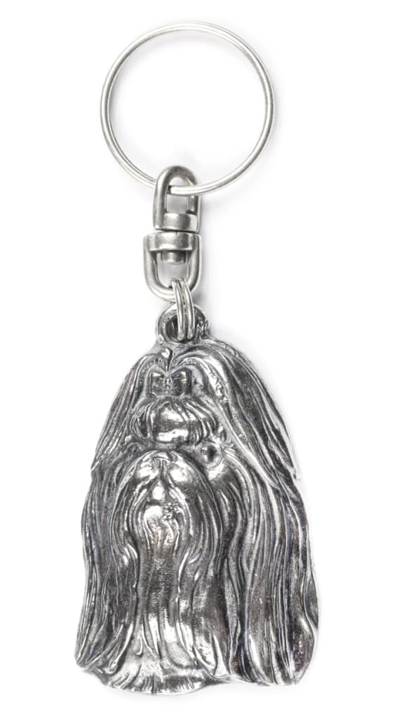 Shih Tzu, Shi tsu, Shi-Tzu, Szi-cu, Szitzu - hopeoitu avaimenperä koiralla, käsilaukkukoriste, reppuriipus Art-Dogilta