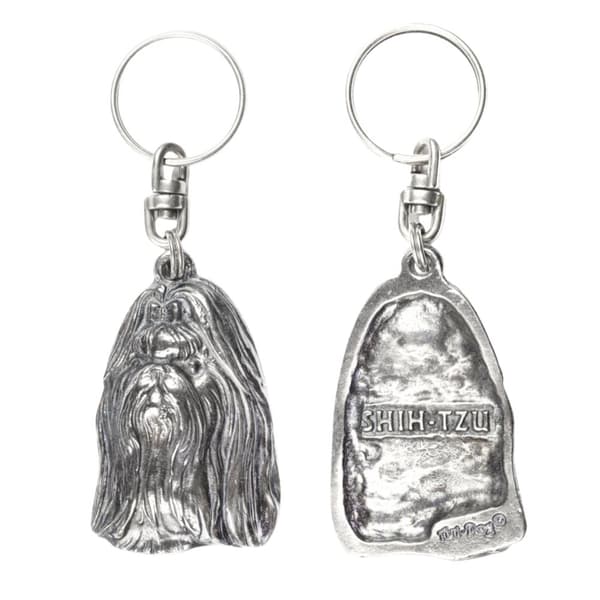 Shih Tzu, Shi tsu, Shi-Tzu, Szi-cu, Szitzu - hopeoitu avaimenperä koiralla, käsilaukkukoriste, reppuriipus Art-Dogilta