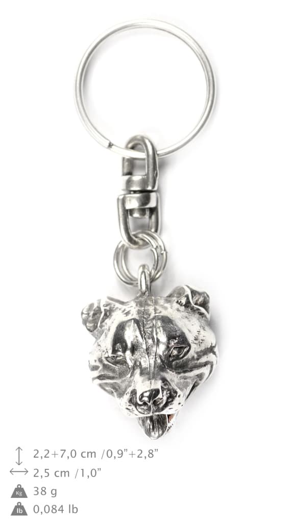 Staffordshire Bull Terrier, Staffik, Staffi - silverpläterad nyckelring med hund, handväska dekoration, ryggsäckshänge från Art-Dog