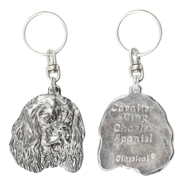 Cavalier King Charles Spaniel - silverpläterad hundnyckelring, handväska dekoration, ryggsäckshänge från Art-Dog
