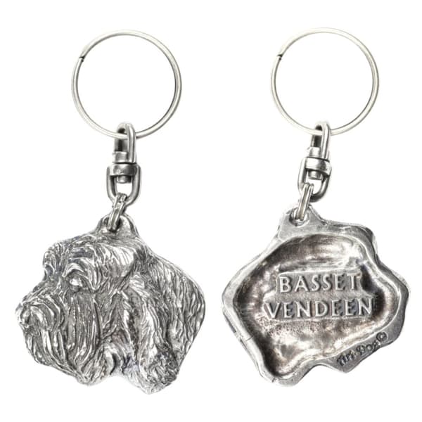 Petit basset griffon vendéen, trådhåret basset hound vendéen - sølvbelagt nøglering med en hund, håndtaskedekoration, rygsækvedhæng fra Art-Dog