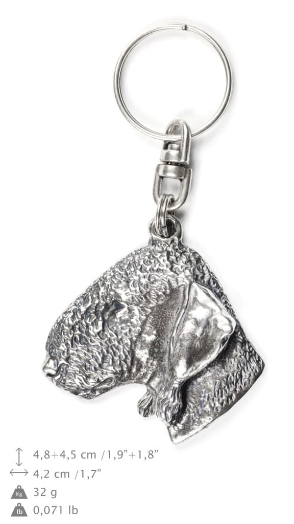 Bedlington Terrier, Rothbury Terrier - silverpläterad hundnyckelring, handväska dekoration, ryggsäckshänge från Art-Dog