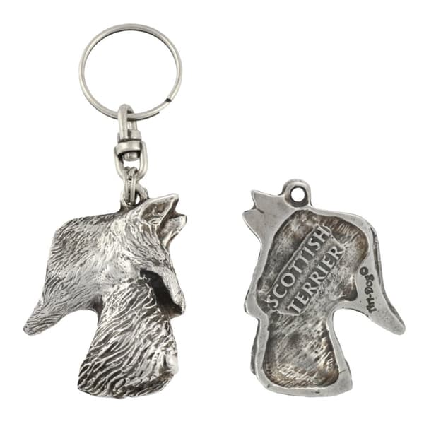 Skotsk terrier, Aberdeen Terrier - silverpläterad nyckelring med hund, handväska dekoration, ryggsäckshänge från Art-Dog