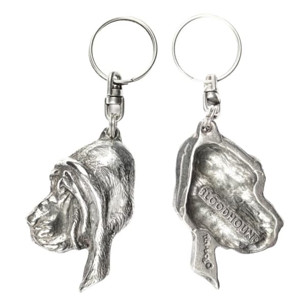 Blodhund, helgons hund Huberta - silverpläterad hundnyckelring, handväska dekoration, ryggsäckshänge från Art-Dog