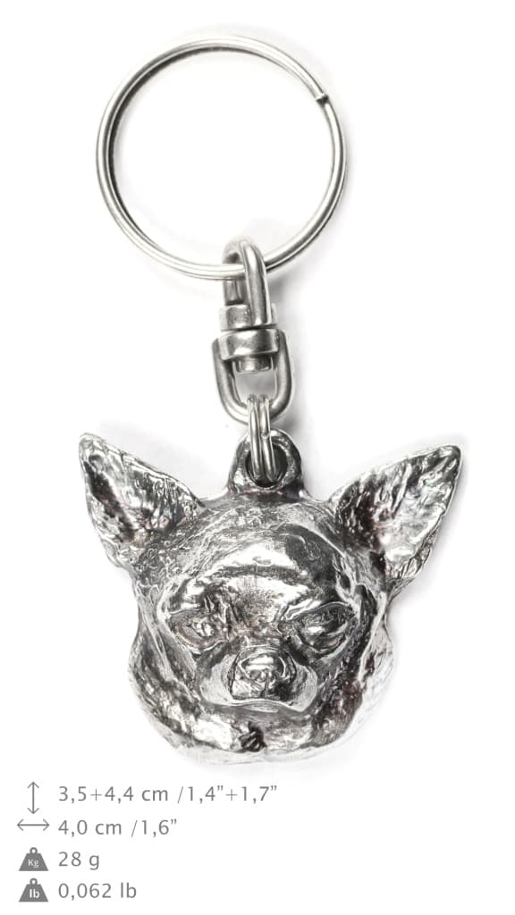 Korthårig Chihuahua - silverpläterad nyckelring med hund, handväska dekoration, ryggsäckshänge från Art-Dog