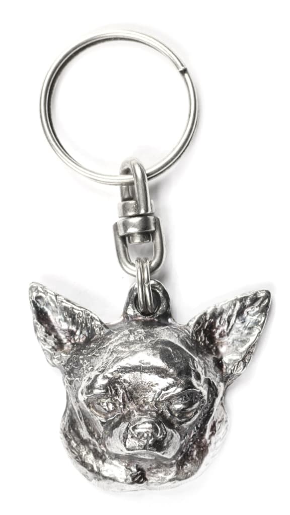 Korthårig Chihuahua - silverpläterad nyckelring med hund, handväska dekoration, ryggsäckshänge från Art-Dog