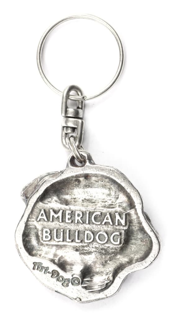 Amerikansk bulldog - silverpläterad hundnyckelring, handväska dekoration, ryggsäckshänge från Art-Dog