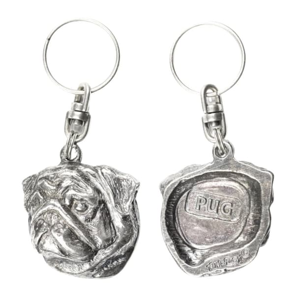 Mops, Mops, Carlin II - silverpläterad hundnyckelring, handväska dekoration, ryggsäckshänge från Art-Dog