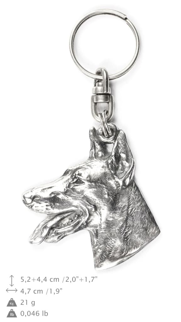 Doberman, Dobermann - silverpläterad hundnyckelring, handväska dekoration, ryggsäckshänge från Art-Dog