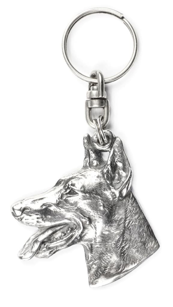 Doberman, Dobermann - silverpläterad hundnyckelring, handväska dekoration, ryggsäckshänge från Art-Dog