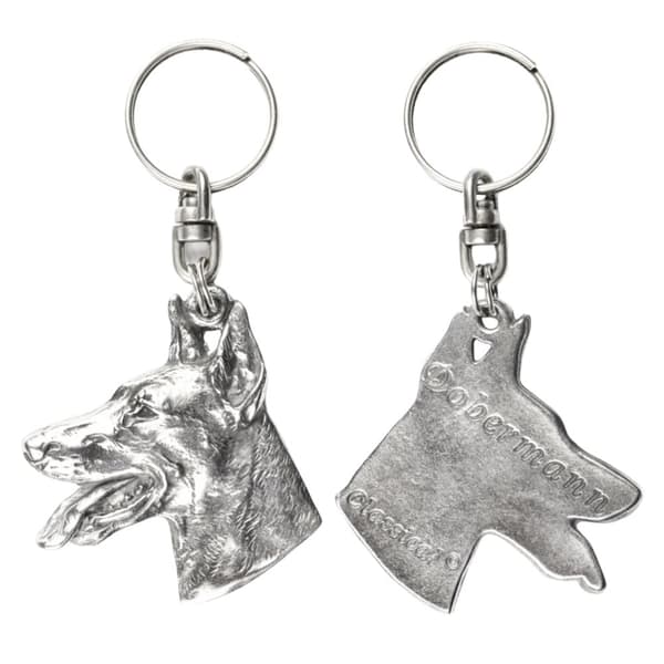 Doberman, Dobermann - silverpläterad hundnyckelring, handväska dekoration, ryggsäckshänge från Art-Dog