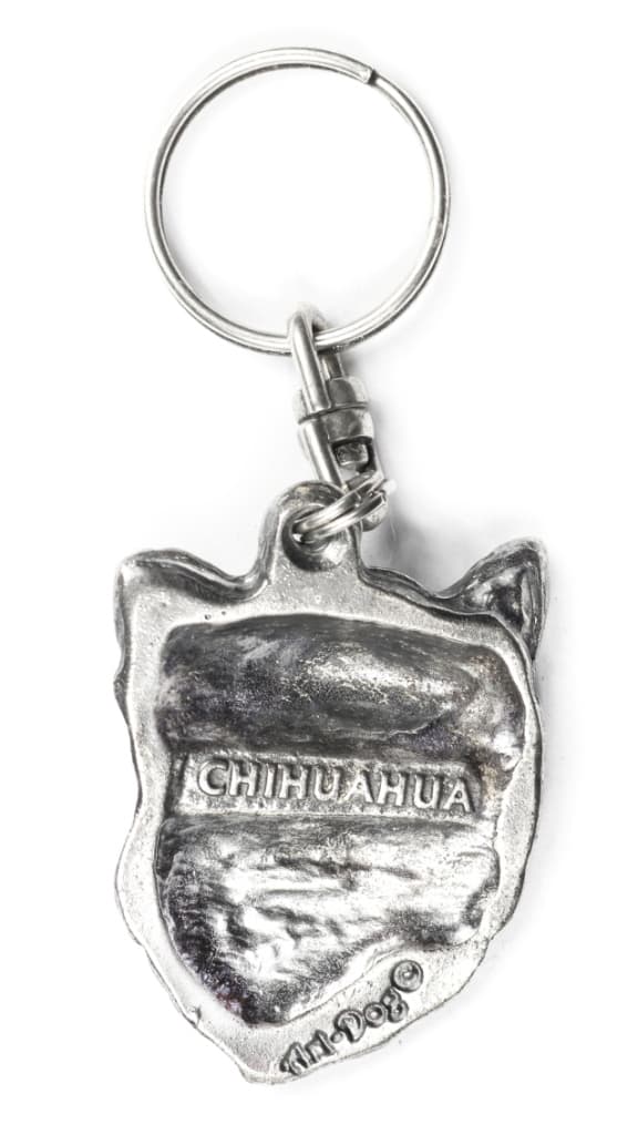 Pitkäkarvainen Chihuahua - hopeoitu avaimenperä koiralla, käsilaukkukoriste, Art-Dogin reppuriipus