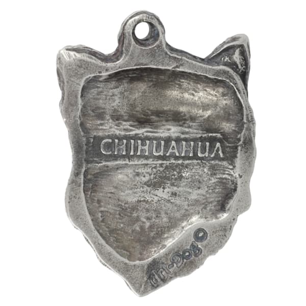 Pitkäkarvainen Chihuahua - hopeoitu avaimenperä koiralla, käsilaukkukoriste, Art-Dogin reppuriipus