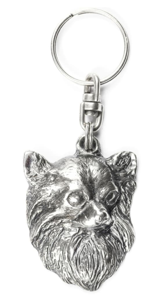 Pitkäkarvainen Chihuahua - hopeoitu avaimenperä koiralla, käsilaukkukoriste, Art-Dogin reppuriipus