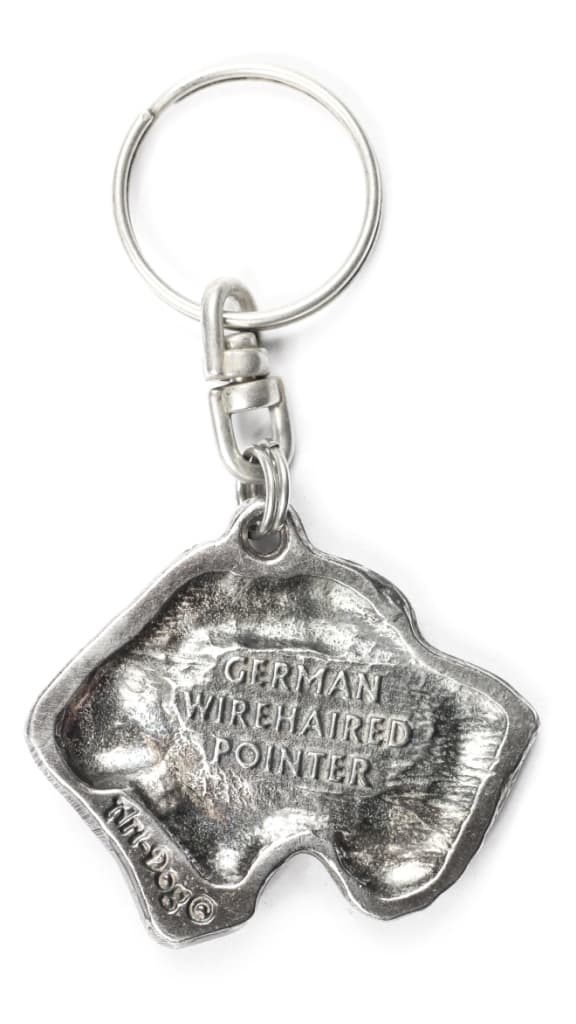 German Wirehaired Pointer, Drahthaar - silverpläterad nyckelring med hund, handväska dekoration, ryggsäckshänge från Art-Dog