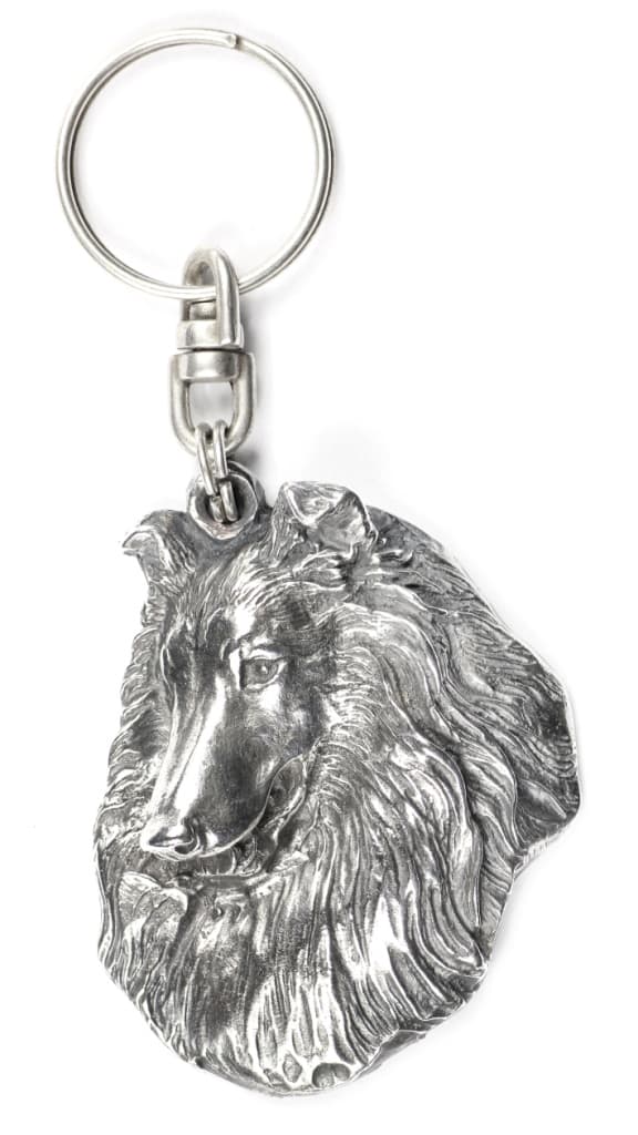 Långhårig skotsk herde, Collie grov - silverpläterad nyckelring med hund, handväska dekoration, ryggsäckshänge från Art-Dog