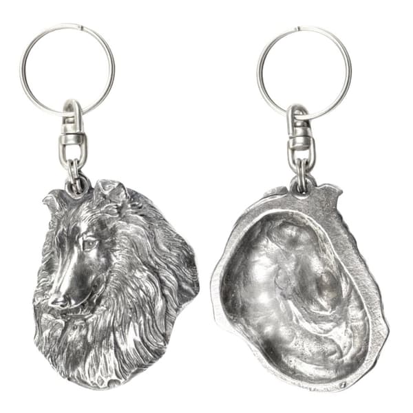 Långhårig skotsk herde, Collie grov - silverpläterad nyckelring med hund, handväska dekoration, ryggsäckshänge från Art-Dog