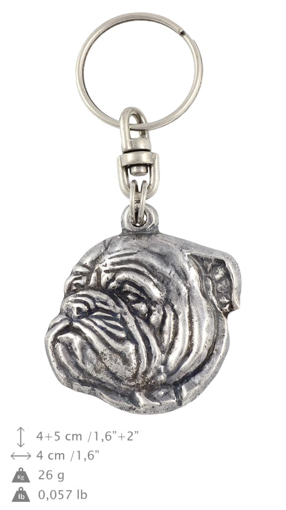 Engelsk bulldog, Bulldog III - silverpläterad hundnyckelring, handväska dekoration, ryggsäckshänge från Art-Dog