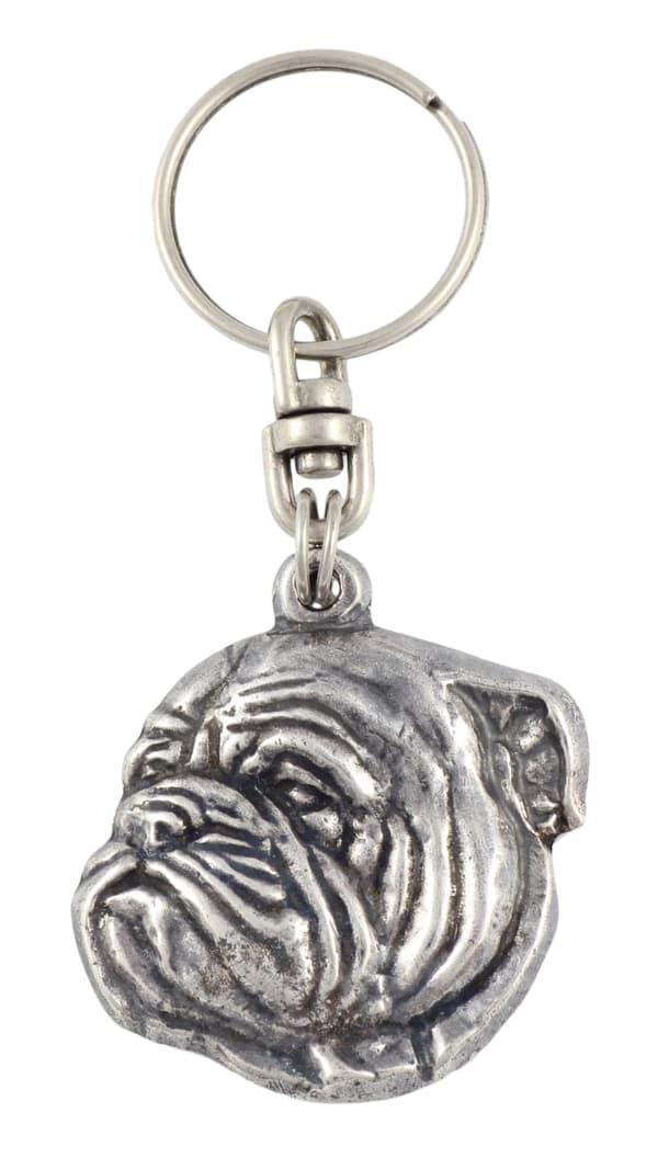 Engelsk bulldog, Bulldog III - silverpläterad hundnyckelring, handväska dekoration, ryggsäckshänge från Art-Dog