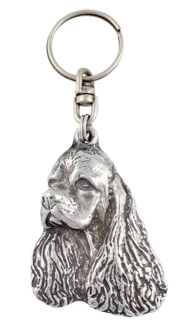 Clumber Spaniel - silverpläterad hundnyckelring, handväska dekoration, ryggsäckshänge från Art-Dog