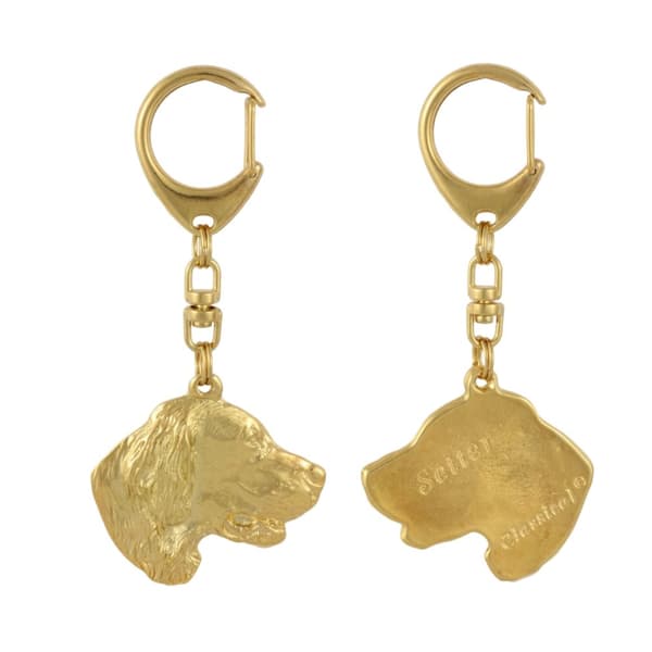 Engelsk setter, Laverack - guldpläterad nyckelring med hund, handväska dekoration, lyxigt tillbehör från Art-Dog