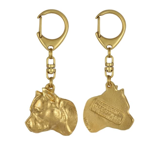 American Staffordshire terrier, Amstaff, Amstaf II - guldbelagt nøglering med hund, håndtaskedekoration, luksuriøst tilbehør fra Art-Dog