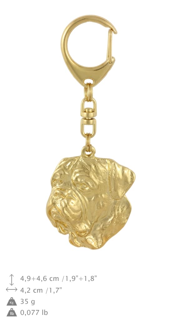 Dog of Bordeaux, Dogue de Bordeaux, French Mastiff II - guldbelagt nøglering med en hund, håndtaskedekoration, luksuriøst tilbehør fra Art-Dog
