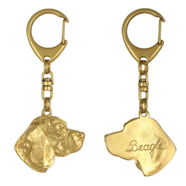 Beagle - guldpläterad nyckelring med en hund i presentförpackning, handväska dekoration, lyxigt tillbehör från Art-Dog