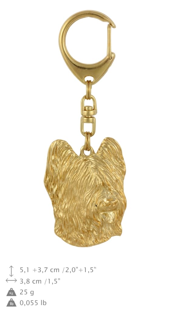 French Shepherd Briard, Berger de Brie - guldbelagt nøglering med en hund i gaveæske, håndtaskedekoration, luksustilbehør fra Art-Dog