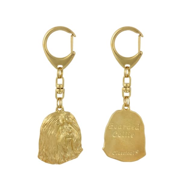 Bearded Collie, Highland Collie - guldpläterad nyckelring med en hund i presentförpackning, handväska dekoration, lyxigt tillbehör från Art-Dog