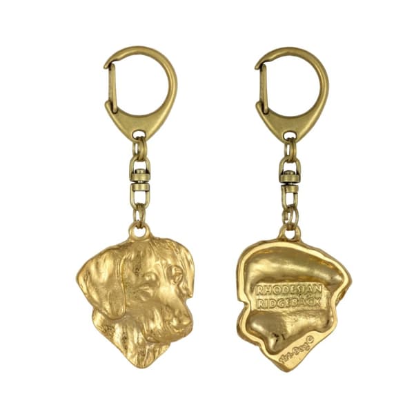 Rhodesian Ridgeback, African Lion Dog - guldpläterad nyckelring med en hund i presentförpackning, handväska dekoration, lyxigt tillbehör från Art-Dog