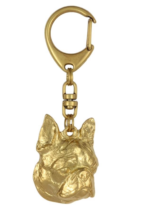 Boston Terrier, Boston Bull Terrier - guldbelagt nøglering med en hund i gaveæske, håndtaskedekoration, luksuriøst tilbehør fra Art-Dog