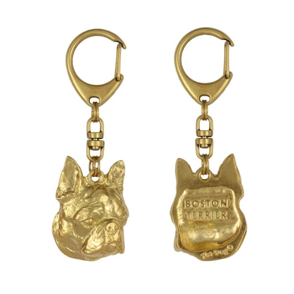 Boston Terrier, Boston Bull Terrier - guldbelagt nøglering med en hund i gaveæske, håndtaskedekoration, luksuriøst tilbehør fra Art-Dog
