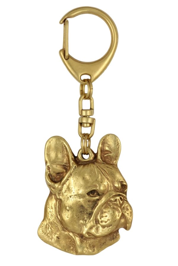 Fransk bulldog I - guldpläterad nyckelring med en hund i presentask, handväska dekoration, lyxigt tillbehör från Art-Dog