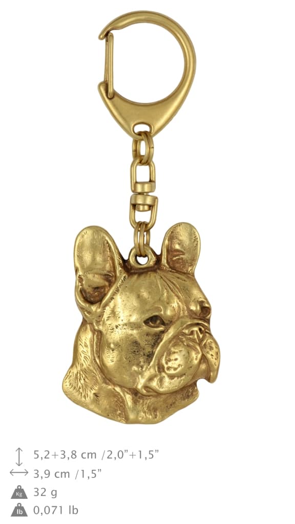 Fransk bulldog I - guldpläterad nyckelring med en hund i presentask, handväska dekoration, lyxigt tillbehör från Art-Dog