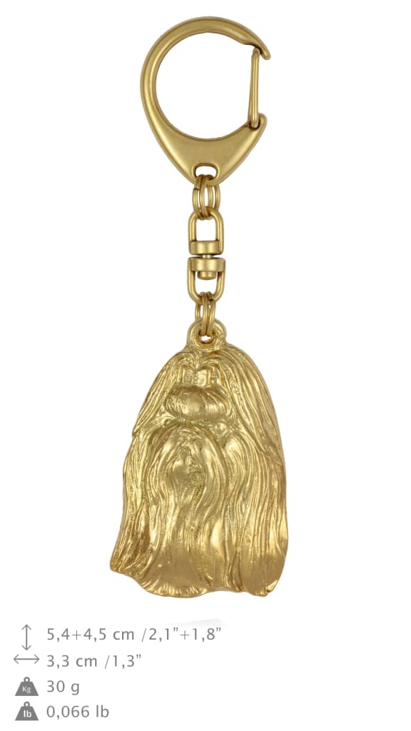 Shih Tzu, Shi tsu, Shi-Tzu, Szi-cu, Szitzu - guldpläterad nyckelring med en hund i presentask, handväska dekoration, lyxigt tillbehör från Art-Dog