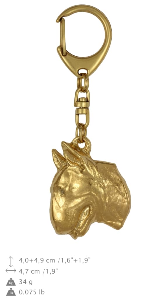 Bullterrieri, Bullterrieri II - kullattu avaimenperä koiralla lahjarasiassa, käsilaukun koristelu, ylellinen Art-Dogin asuste