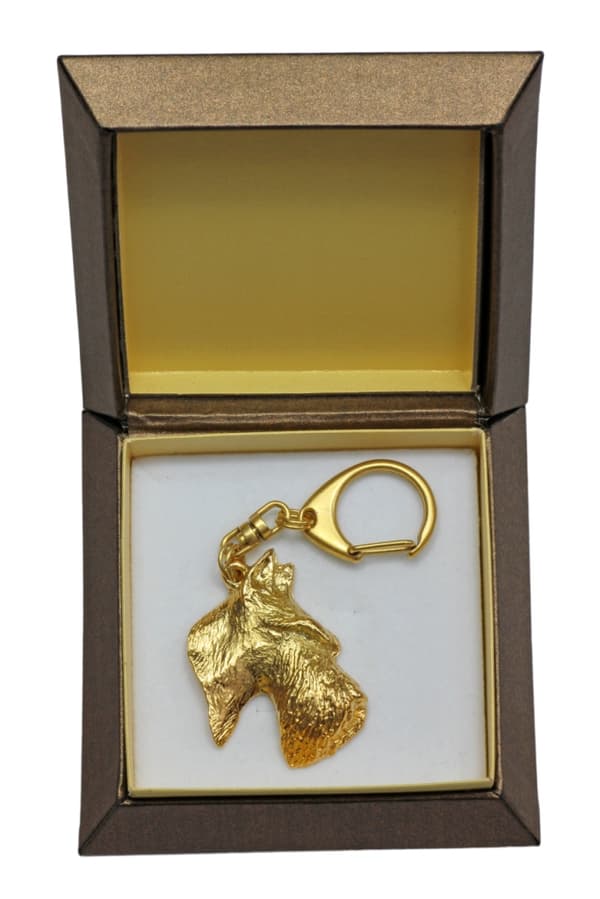 Scottish Terrier, Aberdeen Terrier - guldpläterad nyckelring med en hund i presentförpackning, handväska dekoration, lyxigt tillbehör från Art-Dog