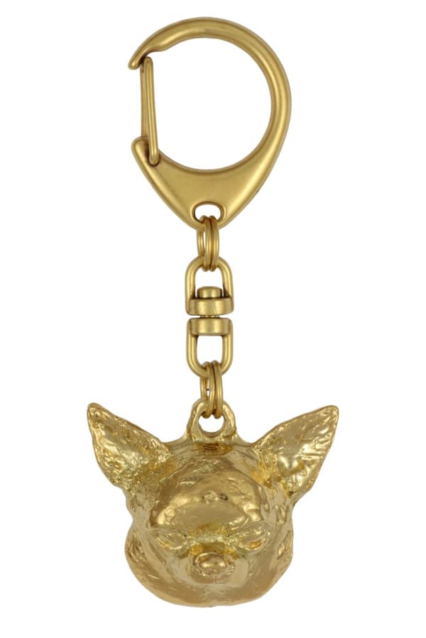 Korthårig Chihuahua - guldpläterad nyckelring med en hund i presentförpackning, handväska dekoration, lyxigt tillbehör från Art-Dog